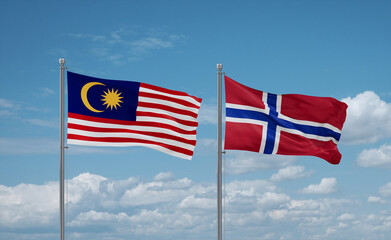 Norway and Malaysia flags, country relationship concept