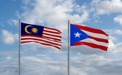 Puerto Rico and Malaysia flags, country relationship concept