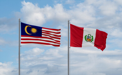 Peru and Malaysia flags, country relationship concept