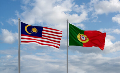 Portugal and Malaysia flags, country relationship concept