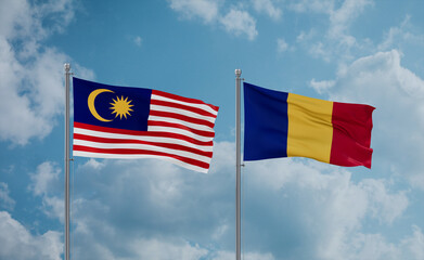 Romania and Malaysia flags, country relationship concept