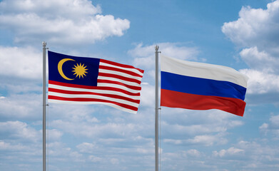 Russia and Malaysia flags, country relationship concept