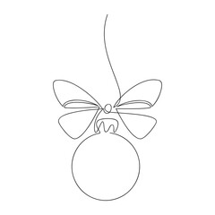 Outline vector icon. Christmas tree ball bauble line continuous drawing. Hand drawn illustration, graphic design, print, banner, card, poster, sign, symbol, logo, festive ornament, holiday decor.