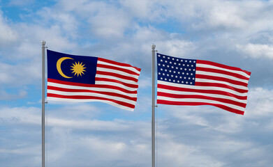 USA and Malaysia flags, country relationship concepts