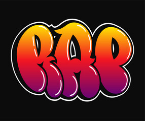 Rap word graffiti comic style letters. Vector hand drawn doodle cartoon logo Rap illustration. Funny cool trippy colorful letters, fashion, graffiti style print for t-shirt, poster concept
