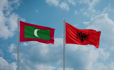 Maldives and Albania national flags, country relationship concept