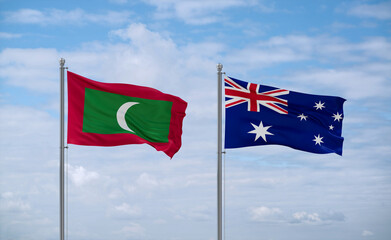 Australia and Maldives flags, country relationship concept