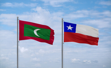 Chile and Maldives flags, country relationship concept
