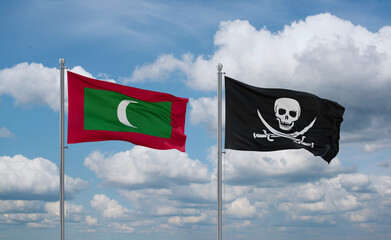 Pirate and Maldives flags, country relationship concept