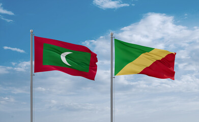 Congo and Maldives flags, country relationship concept