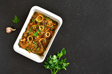 Stew chicken breast with creamy mushroom sauce