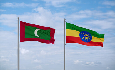 Ethiopia and Maldives flags, country relationship concept