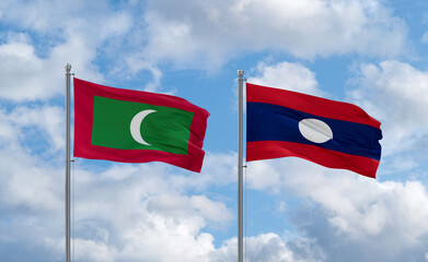Laos and Maldives flags, country relationship concept
