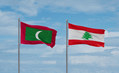 Lebanon and Maldives flags, country relationship concept