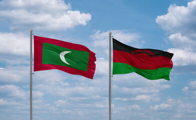 Malawi and Maldives flags, country relationship concept