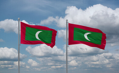 Two Maldives flags, country relationship concept