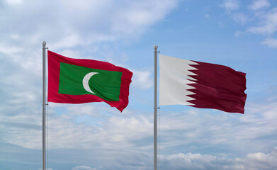 Qatar and Maldives flags, country relationship concept