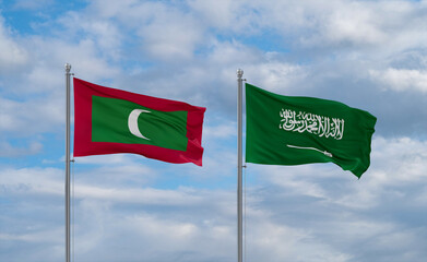 Maldives and Saudi Arabia flags, country relationship concepts