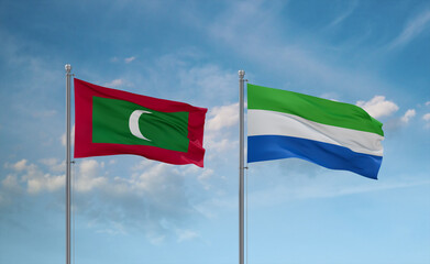 Sierra Leone and Maldives flags, country relationship concept