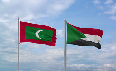 Sudan and Maldives flags, country relationship concept