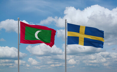 Sweden and Maldives flags, country relationship concept
