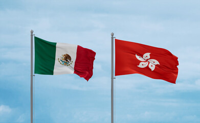 Hong Kong and Mexico flags, country relationship concept