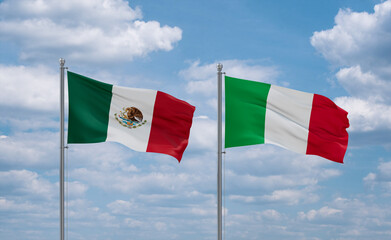 Italy and Mexico flags, country relationship concept