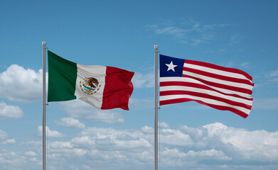 Liberia and Mexico flags, country relationship concept