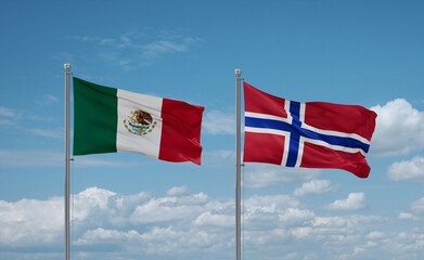 Norway and Mexico flags, country relationship concept