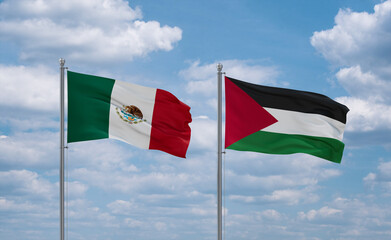 Palestine and Mexico flags, country relationship concept