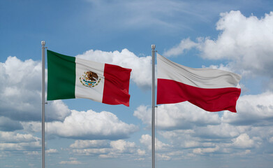 Poland and Mexico flags, country relationship concept