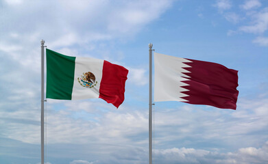 Qatar and Mexico flags, country relationship concept