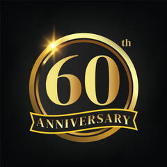 60th golden anniversary logo,with Laurel Wreath and gold ribbon Vector Illustration