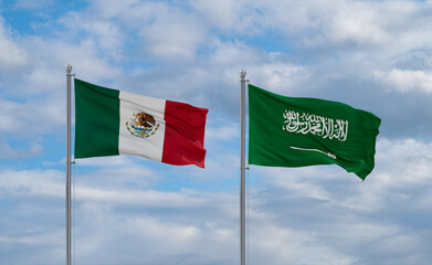 Mexico and Saudi Arabia flags, country relationship concepts