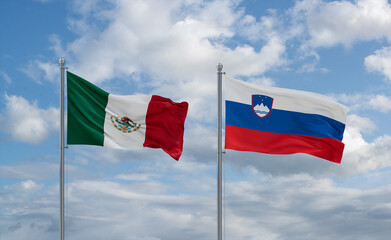 Slovenia and Mexico flags, country relationship concept