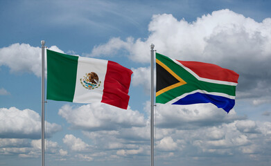 South Africa and Mexico flags, country relationship concept