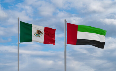 UAE and Mexico flags, country relationship concept