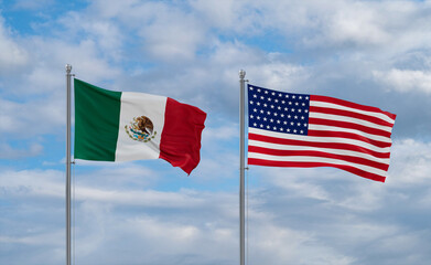 USA and Mexico flags, country relationship concepts