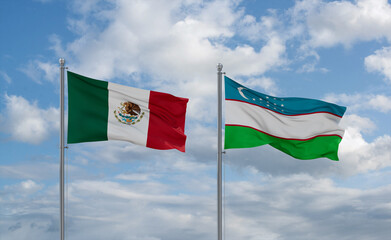 Uzbekistan and Mexico flags, country relationship concept