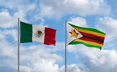 Zimbabwe and Mexico flags, country relationship concept