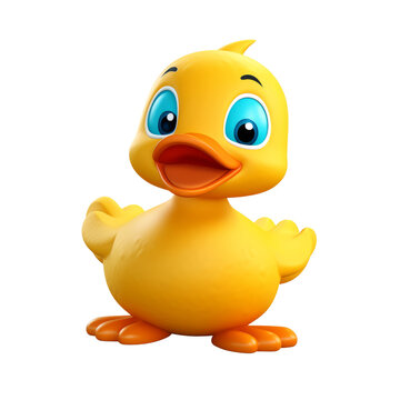Cutout cute cartoon duck toys character isolated on white background,funny yellow rubber duck
