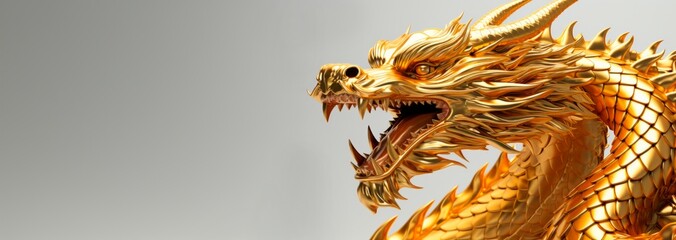china golden dragon, traditional chinese dragon, happy new year 2024 , year of dragon, background banner with copy space for text, Chinese zodiac symbol, Lunar new year concept. - obrazy, fototapety, plakaty