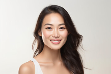 Beautiful face of young woman and skin care with healthy facial skin natural makeup.