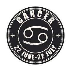 Cancer Zodiak sign, logo, printable art for t-shirt, black destressed texture logotype for web, mobile apps and ui. Astrology, zodiak , esoteric,  constellation logo for print Collection of symbols 