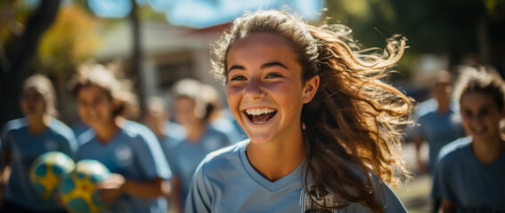 Sonnenlicht und Sport: Mädchen im Fußballteam