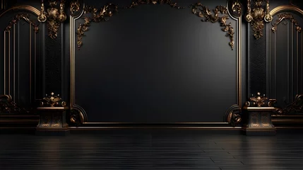 Foto op Plexiglas Background mock up luxury vintage black color wall with gold elements . © JuLady_studio