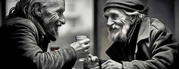 two old men drinking. AI generated. - obrazy, fototapety, plakaty