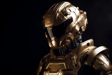 Portrait of elite space soldier armed in golden white armor generative ai