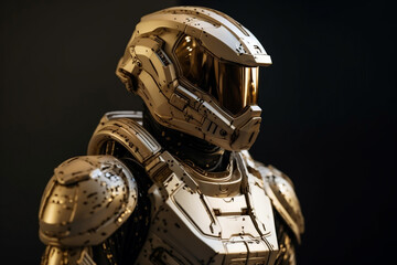Portrait of elite space soldier armed in golden white armor generative ai - obrazy, fototapety, plakaty