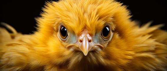 Kleines gelbes Huhn mit neugierigem Blick